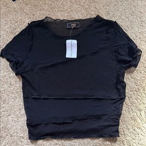 NWT Raw edge Black Sheer detail Top